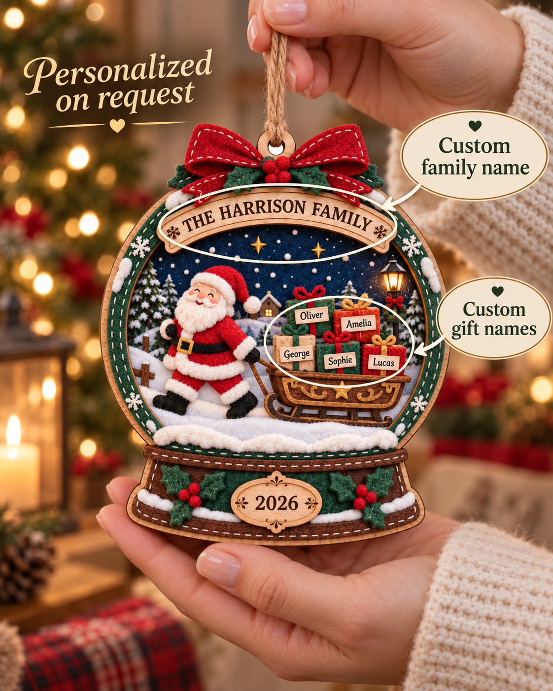 Personalized Christmas Snow Globe Ornament – Custom Family Name Santa Decoration - Image 3