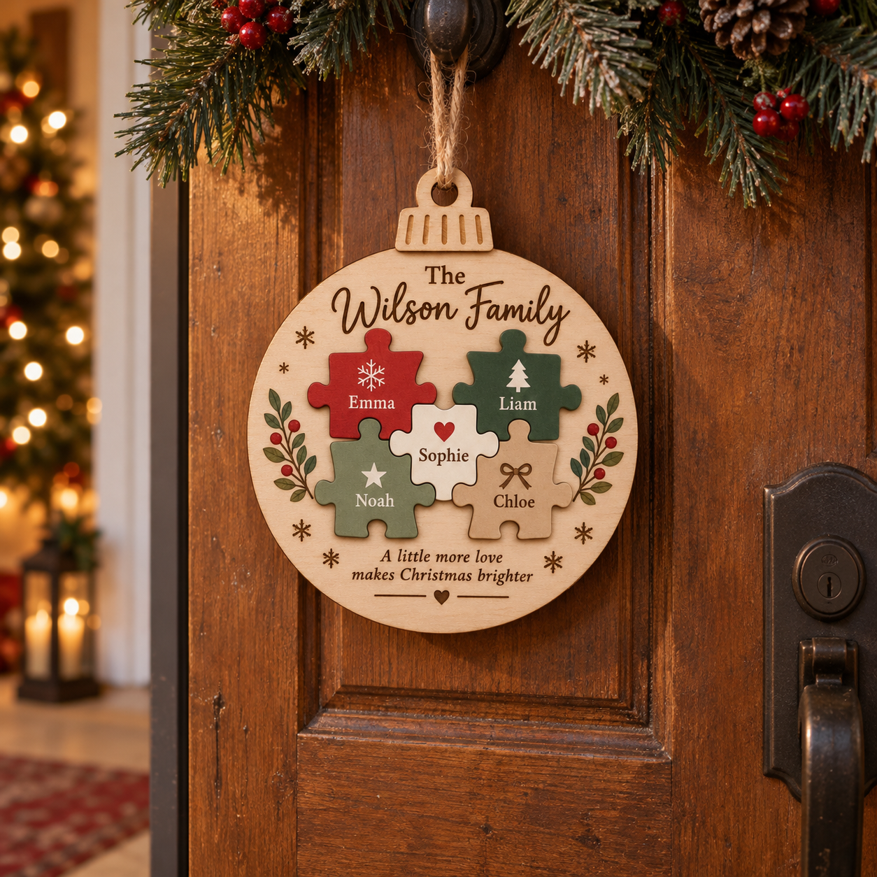Personalized Family Puzzle Christmas Ornament – Custom Names Wooden Keepsake - Image 4