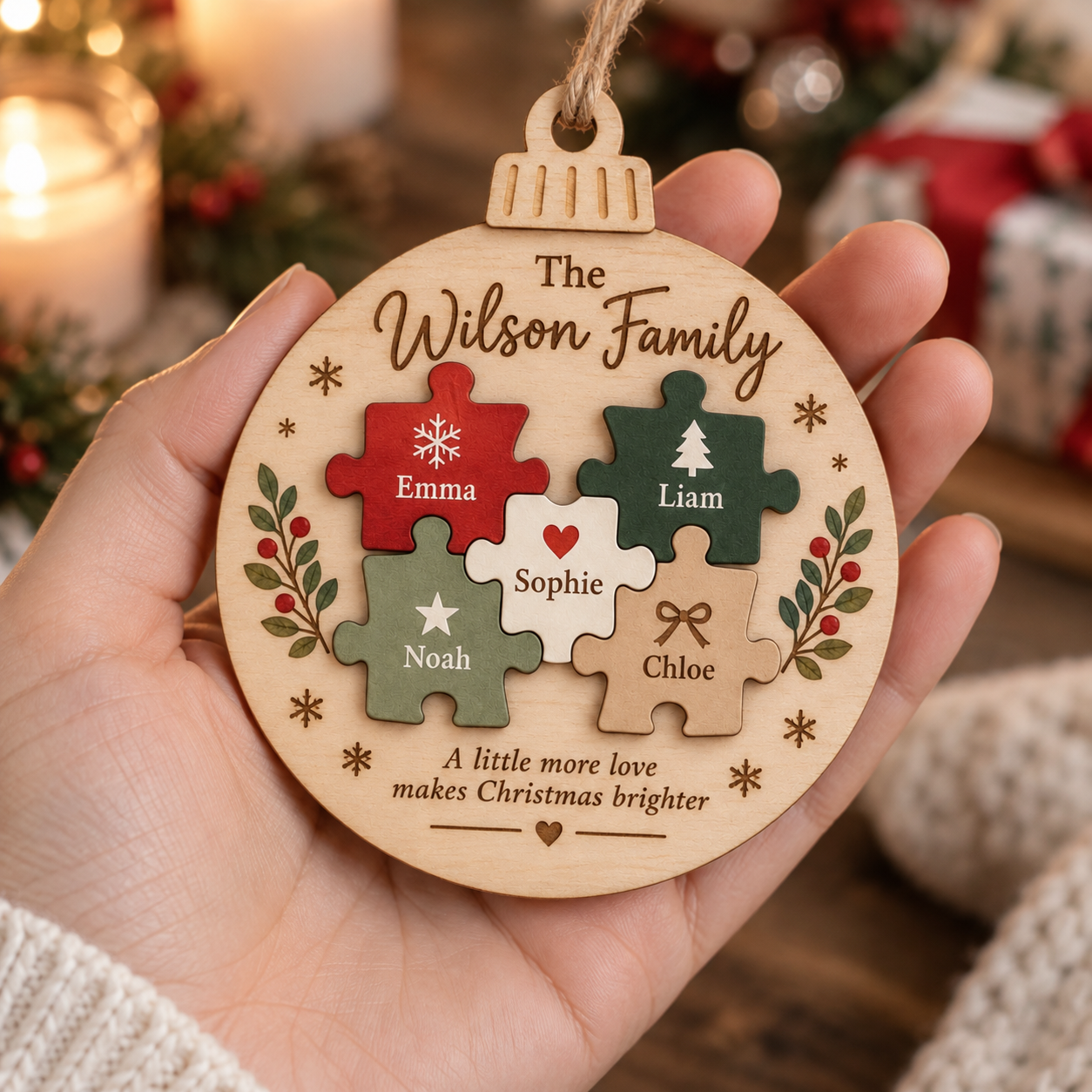 Personalized Family Puzzle Christmas Ornament – Custom Names Wooden Keepsake - Image 6