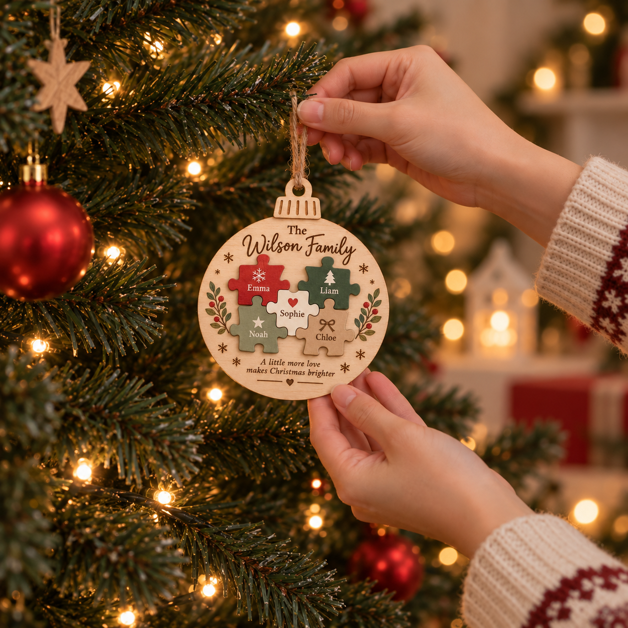 Personalized Family Puzzle Christmas Ornament – Custom Names Wooden Keepsake - Image 9