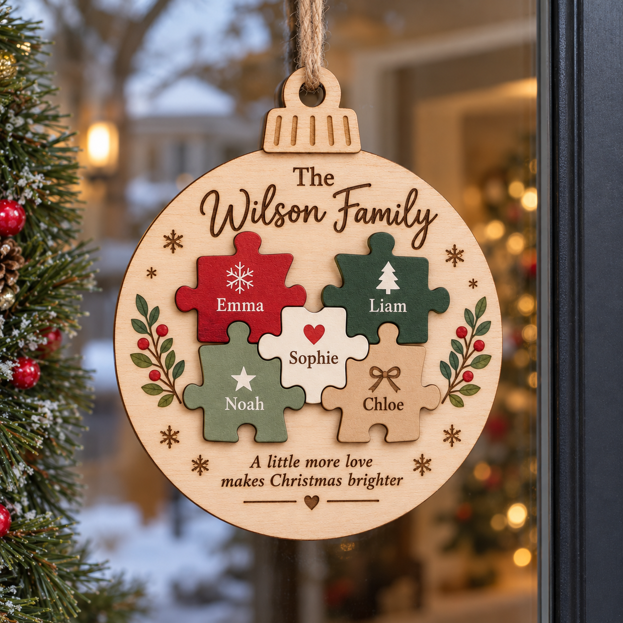 Personalized Family Puzzle Christmas Ornament – Custom Names Wooden Keepsake - Image 7