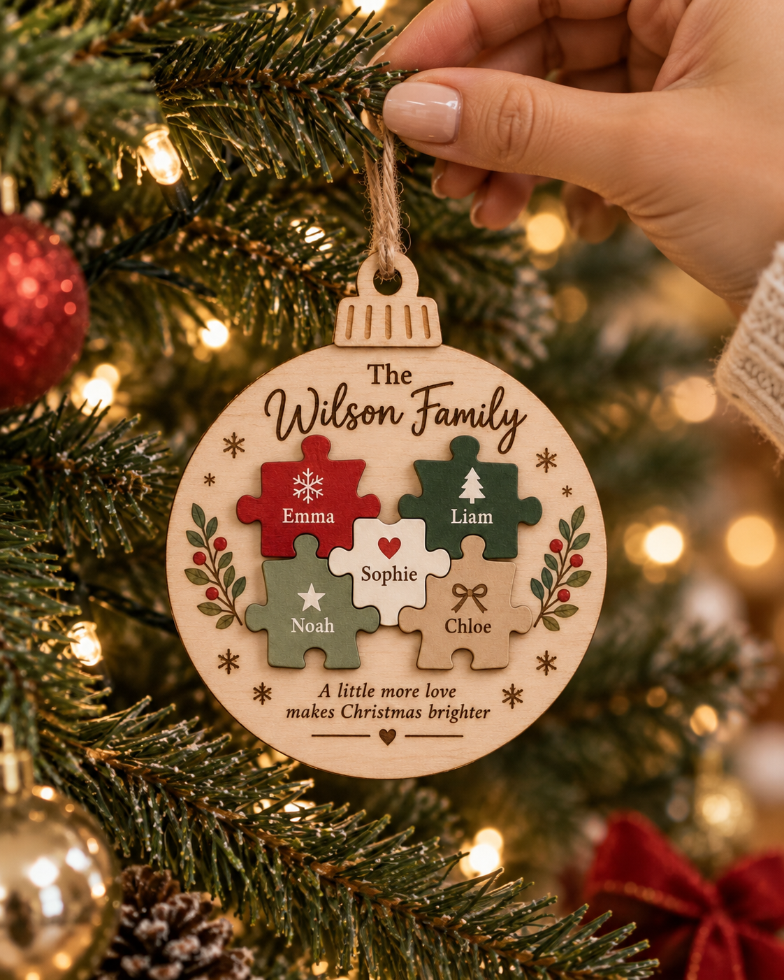 Personalized Family Puzzle Christmas Ornament – Custom Names Wooden Keepsake - Image 8