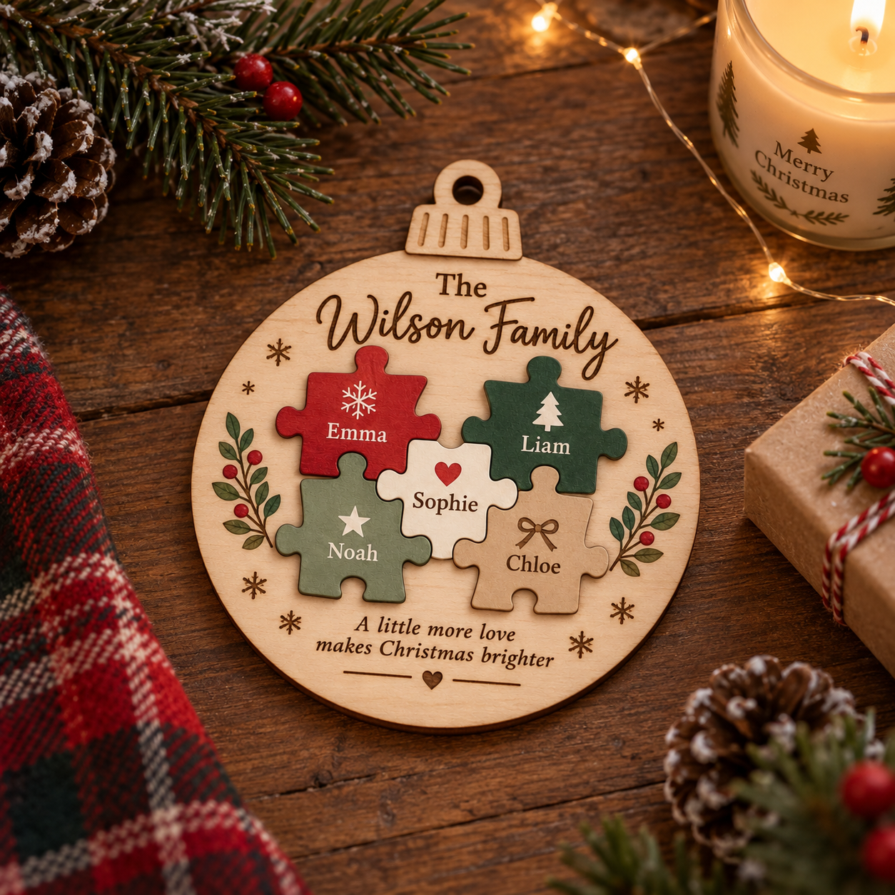 Personalized Family Puzzle Christmas Ornament – Custom Names Wooden Keepsake - Image 5